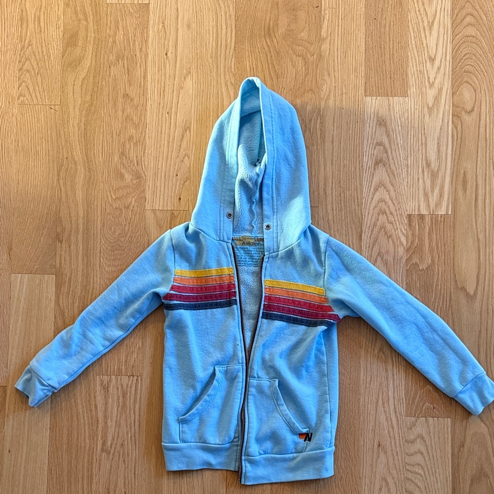 Aviator Nation Light Blue Hoodie with Rainbow Accents
